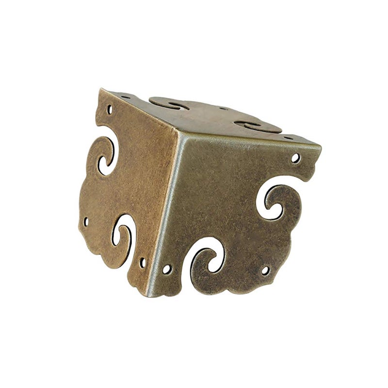 Tiazza 4Pcs Vintage Pure Brass Corner Protectors Antique Hardware Desk Edge Wooden Jewelry Gift Box Cabinet Three Sides Full Encase Corner Guard (Antique Bronze) - Image 4